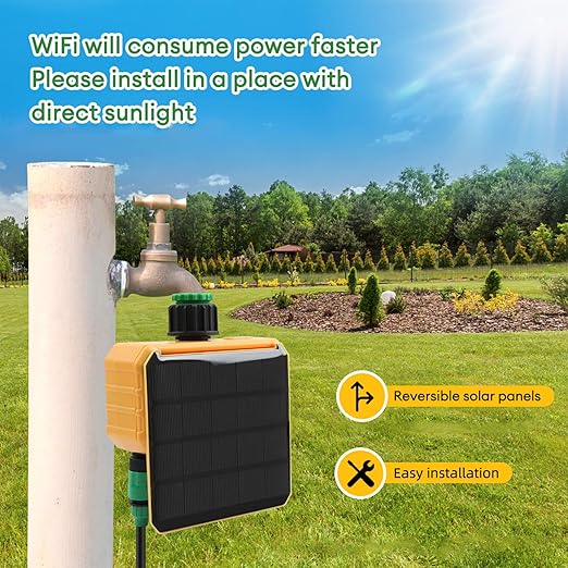 WiFi Hose Timer 2 Zone, Smart Solar Sprinkler Timer Automatic Irrigation Controller with Rain Sensing, Garden Hose Watering System for Lawns Yard