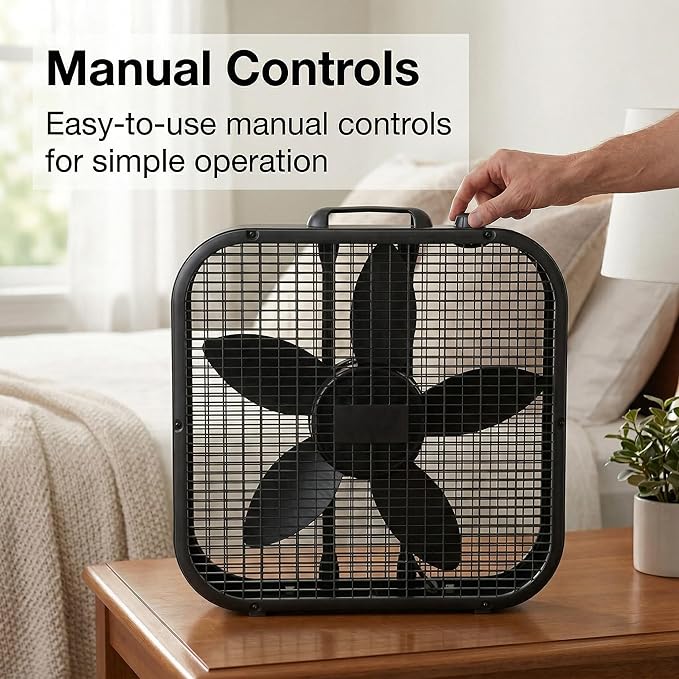 20-Inch Box Fan with Weather-Resistant Motor, 3-Speed Floor and Window Cooling Fan with Plastic Frame, Portable Carry Handle, 72-Inch Cord for Bedroom, Garage, Dorm, Black