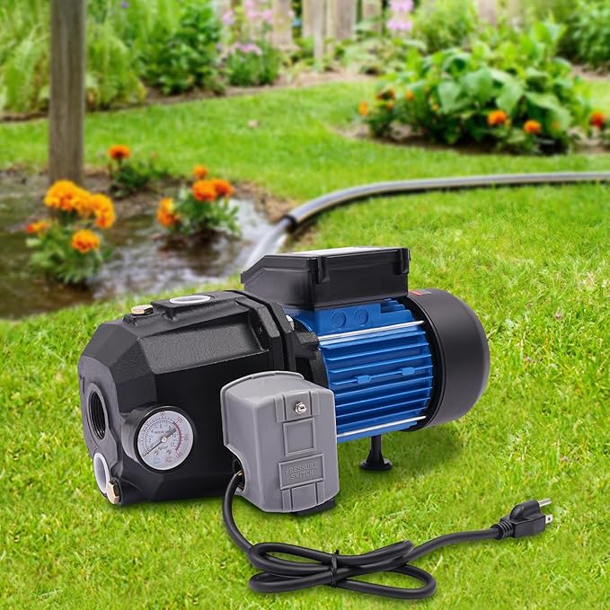 0.75HP Shallow Well Pump 110V Water Pump Automatic Pressure Switch IP44 Waterproof Well Depth Up to 82Ft Versatile Water Pump for Farm Garden (0.75HP)