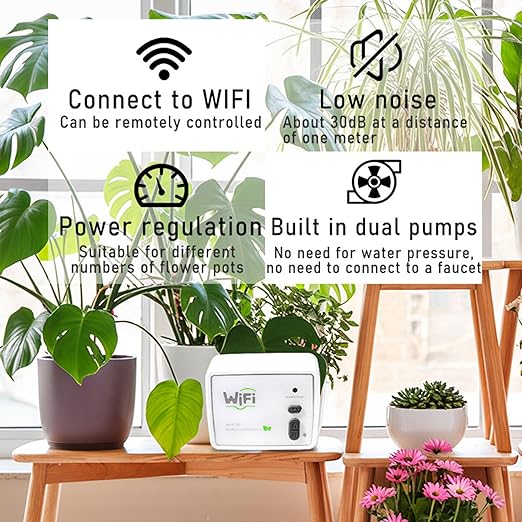 Fockety Automatic Drip Irrigation Kit, WiFi Dual Pump Smart Plant Watering System Remote Control Garden Irrigation Kit with Timer Adjustable Drippers for Office Patio Greenhouse (US Plug)
