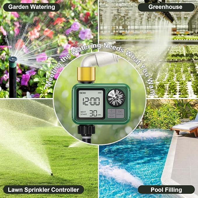 1 Zones Brass Inlet & Outlet 2 Pack Water Timer for Outdoor Garden Hose, Sprinkler Timer for Garden Faucet with Auto/Manual/Rain Delay Mode, Sprinkler Irrigation Controller for Yard Lawn