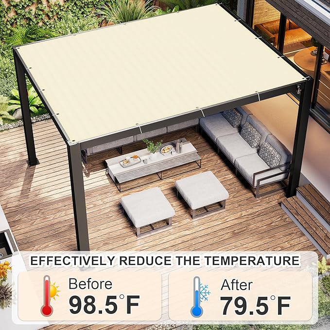 Cool Area Sun Shade Cloth with Grommets 8×24 FT Shade Panel Shade Tarp Screen Fabic for Outdoor Patio Pergola Cover Deck Garden, Butter Cream (Customized)