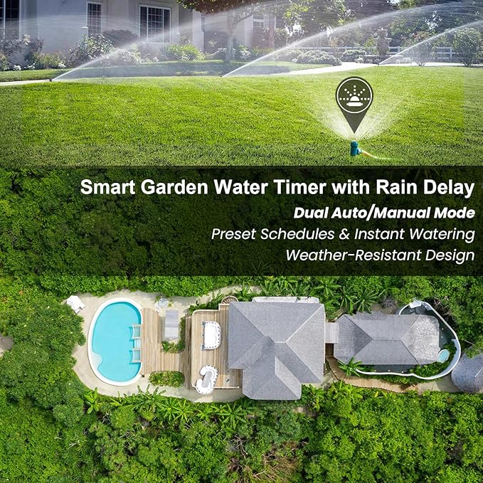 1 Zones Brass Inlet & Outlet Water Timer for Outdoor Garden Hose, Sprinkler Timer for Garden Faucet with Auto/Manual/Rain Delay Mode, Sprinkler Irrigation Controller for Yard Lawn