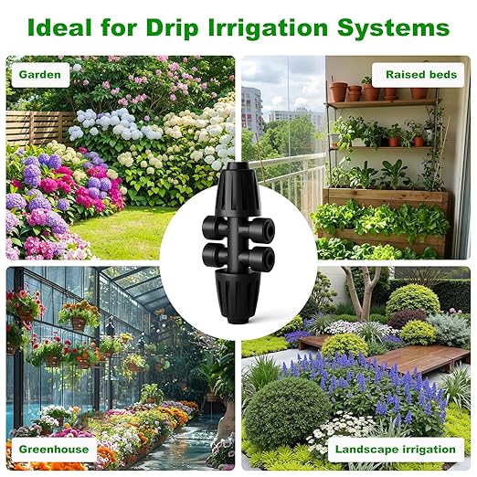 1/2 Inch to 1/4 Inch Barbed Tee Connectors, Drip Irrigation Reducing T Fittings for Main Line to Branch Line Conversion, Quick-Install Leak-Free Irrigation Connectors, 6 Pack