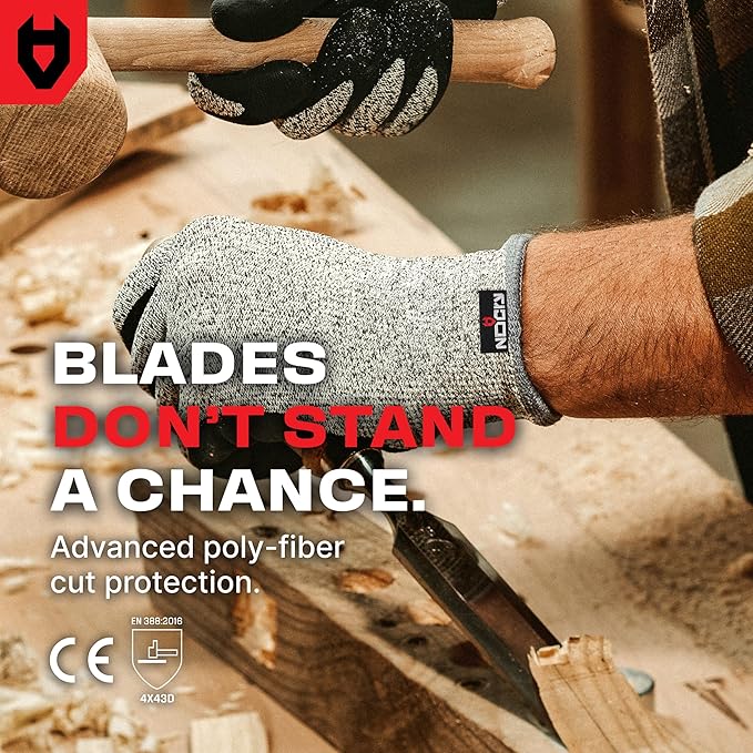 NoCry Professional Cut Resistant Work Gloves for Men and Women with Firm Grip and Waterproof Palms — Touchscreen Tips & Reinforced Thumb — Ideal for Cutting, Slicing and Dicing