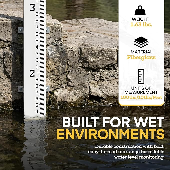 AdirPro 7" Wide Stream Gauge - Heavy Duty Staff Gauge - All Weather Gauge - Water Depth Gauge - Flow Meters - Graduated in Feet/Inches (0-5')