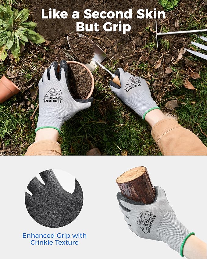 toolant Crinkle Latex Work Gloves Bulk, Rubber Coated Safety Work Gloves for Men and Women, 60 Pairs for Construction, Gardening, Warehouse (Black, Large)
