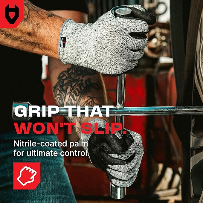 NoCry Professional Cut Resistant Work Gloves for Men and Women with Firm Grip and Waterproof Palms — Touchscreen Tips & Reinforced Thumb — Ideal for Cutting, Slicing and Dicing