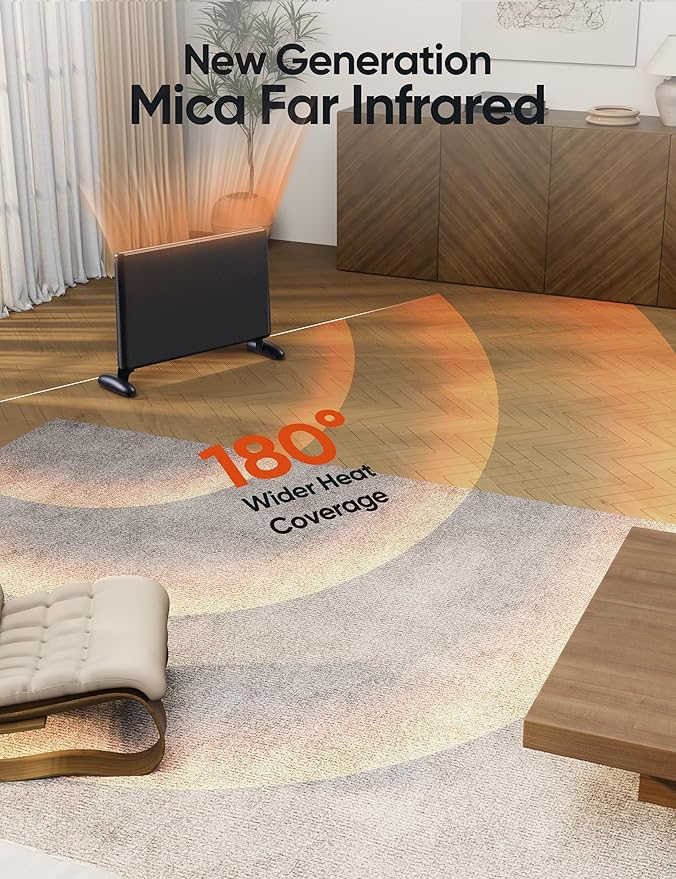 Ballu Mica Infrared Space Heater Large Room,Panel Heater with Programmable Thermostat,WiFi App Control,Portable Stand or Wall Mount, Energy Efficient Smart Quiet Heater,Work with Alexa,Black